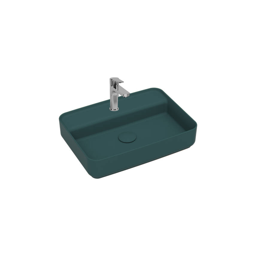 Infinity Tezgah Üzeri Lavabo Batarya Delikli 55 cm Petrol Yeşili - 1