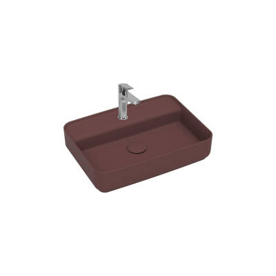 Infinity Tezgah Üzeri Lavabo Batarya Delikli 55 cm Rustik Bordo - 1