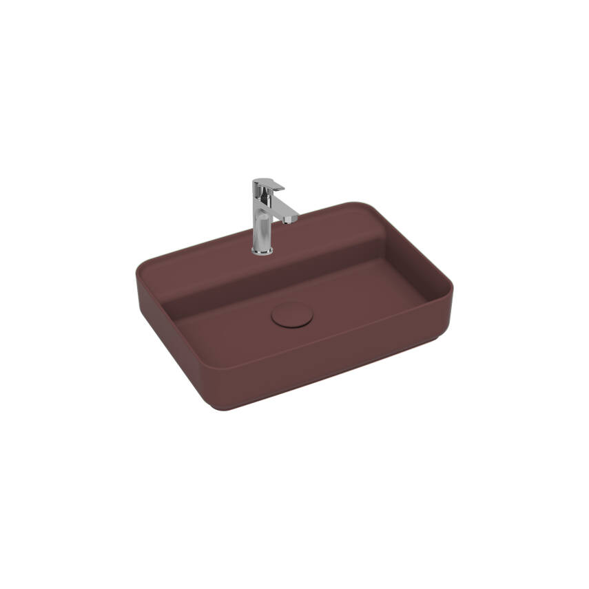 Infinity Tezgah Üzeri Lavabo Batarya Delikli 55 cm Rustik Bordo - 1